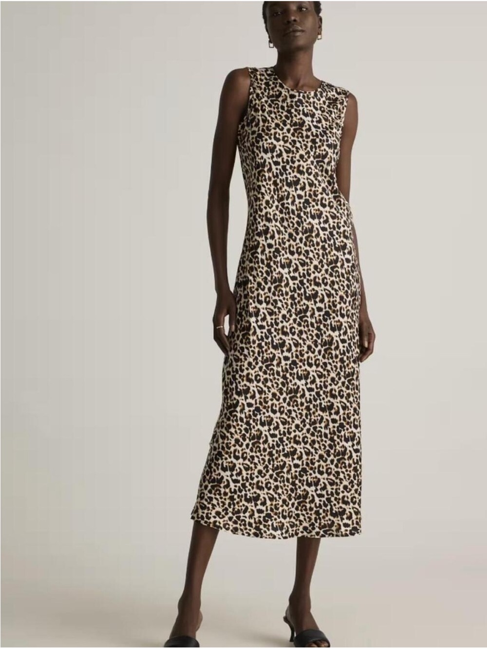 Quince Washable Silk Midi Tank Dress in Leopard print size medium